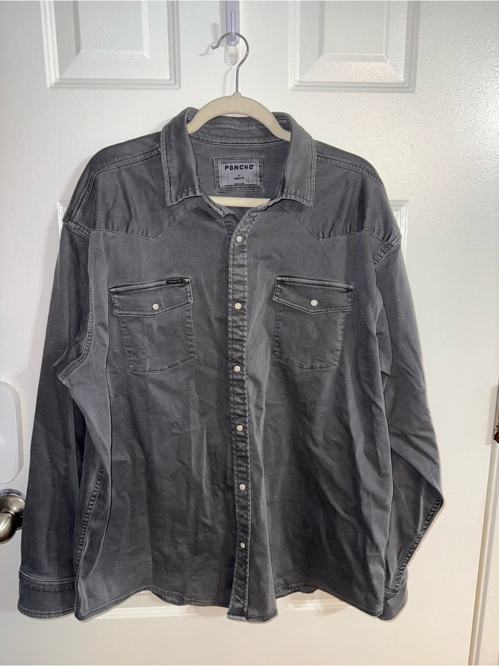 Poncho Men’s XL Regular Fit Western Shirt Gray Pearl Snap Long Sleeve